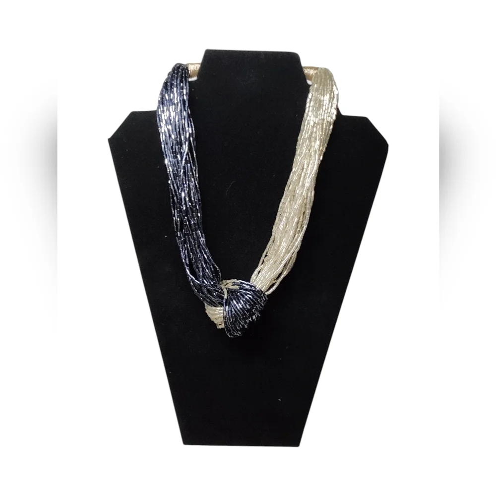 Multi-Strand Silver and Black Necklace. - Picture 3 of 6